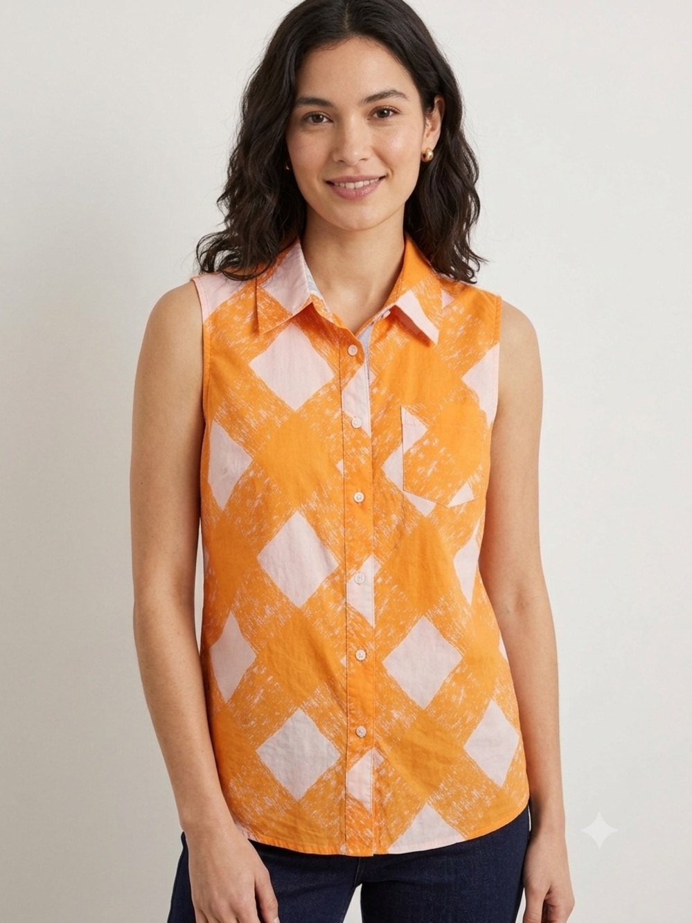 Boden Jaffa Painted Check Sleeveless Shirt , size 10